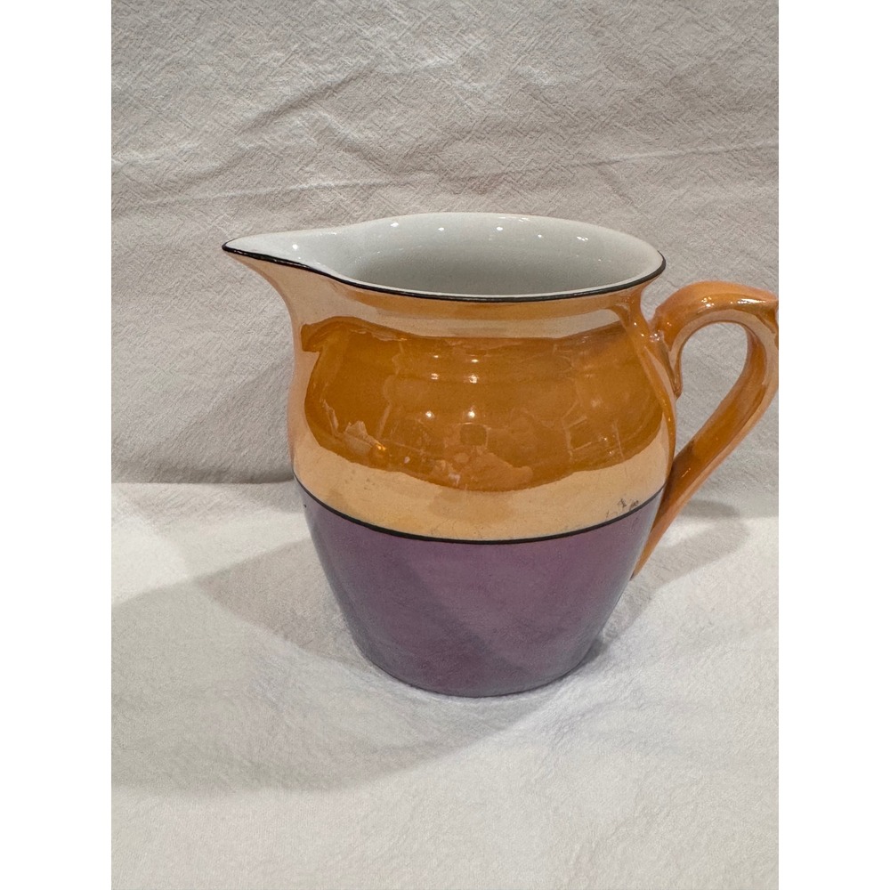 Vintage Lusterware Pitcher Iridescent Orange Purple Ceramic Art Deco Creamer 5"